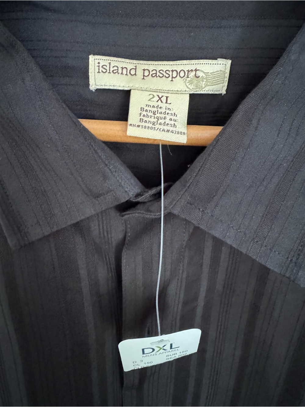 Island Passport Men's Black Subtle-Stripe Dress Shirt, New with Tag